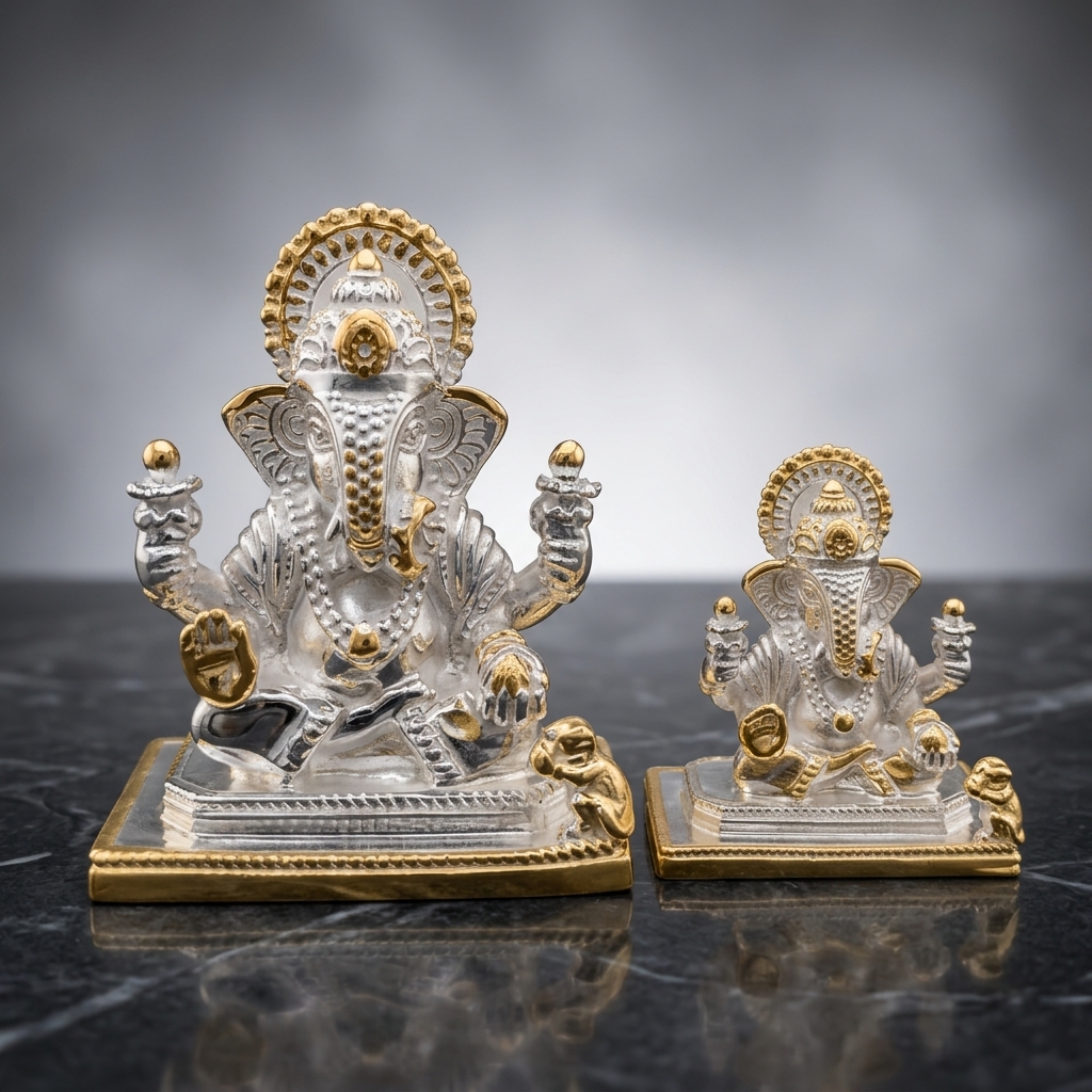 Silver Ganesha Figurine Pair